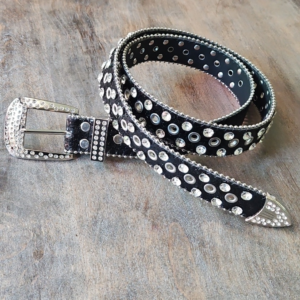 NWT Western Black Glitter Rhinestone Studded Women's Belt